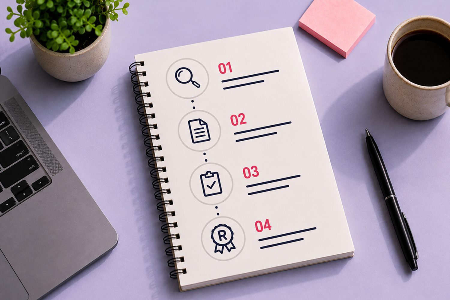 Ilustração de um checklist para ilustrar o passo a passo de como registrar uma marca