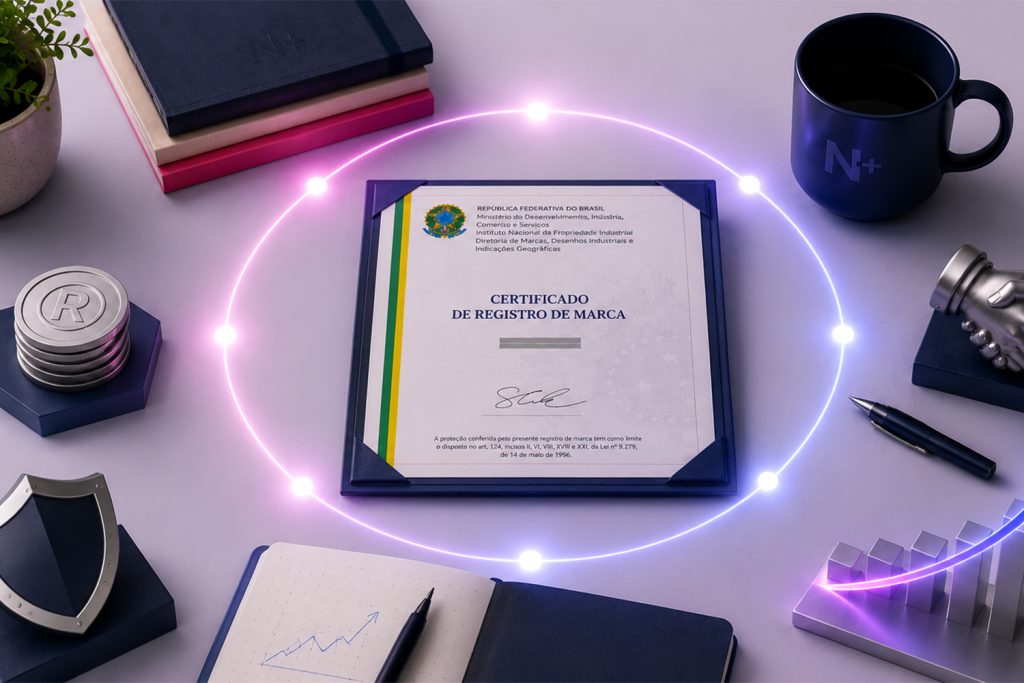 Papel em cima de uma mesa onde consta o documento de marca registrada.