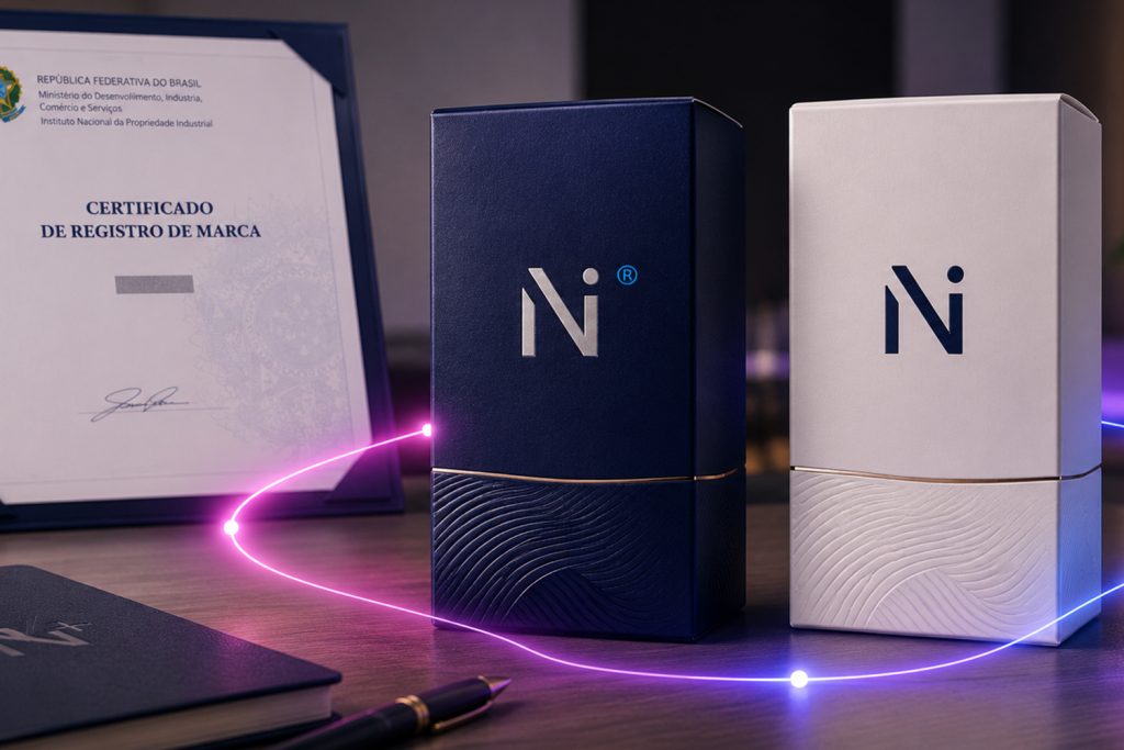 Mesa com documentos que explicam o que é o uso indevido de marca.